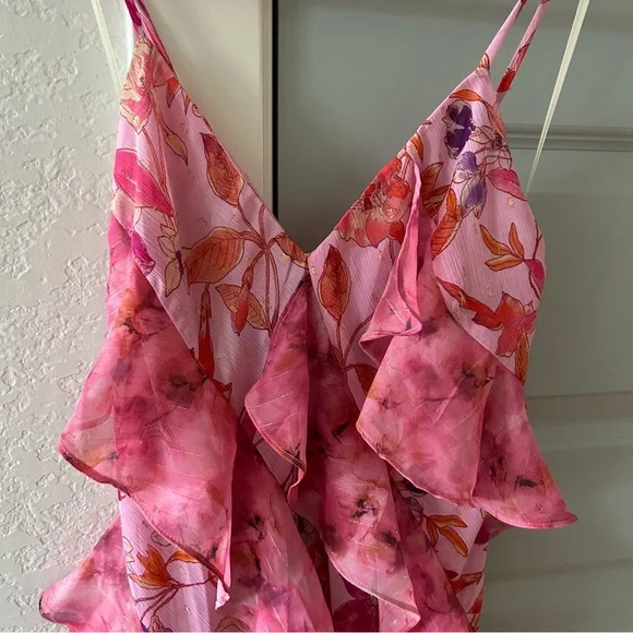 NWT MISA Damita Maxi Dress in Fire Florals Mix Pink Ruffle - Picture 7 of 10